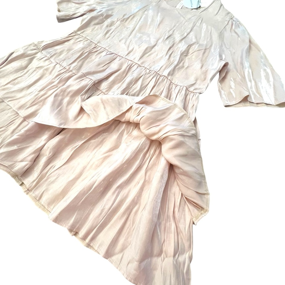 Boohoo Skater Dress Ruched Ruffle Womens‎ Stone Shiny 22 NWT Party Wedding Short - Picture 2 of 16